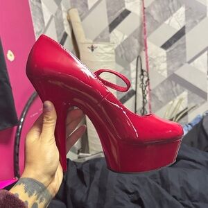 Pleaser Glossy Red Platform Heels